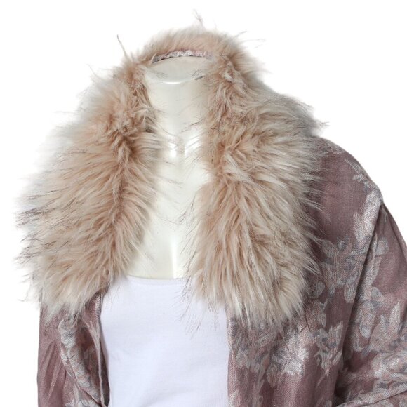 Jessica McClintock Faux Fur Collared Cape Floral Shawl Wrap Waterfall Pink Cream - Picture 6 of 12